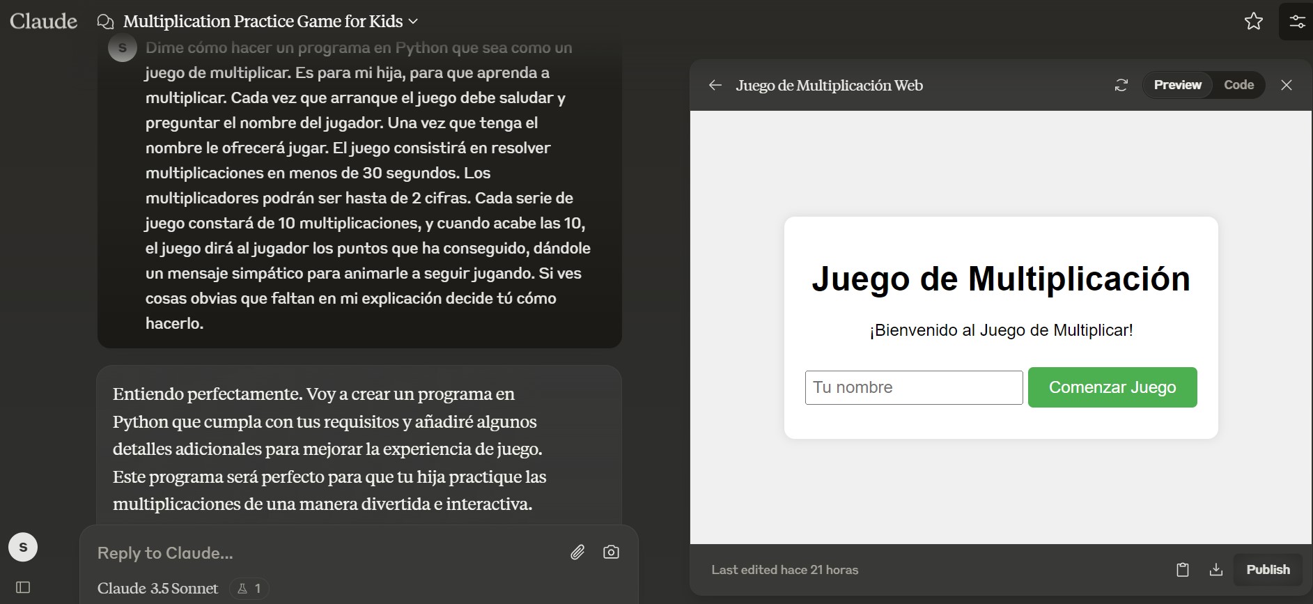 Interfaz de usuario de Claude 3.5 Sonnet